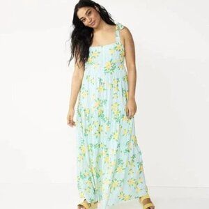 Draper James RSVP L Maxi Dress Blue & White Stripe Spring Floral Tie Shoulder L